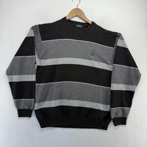 Vintage Izod Sweater Men's Medium Black Striped Colorblock Grandpa 90s Logo Golf